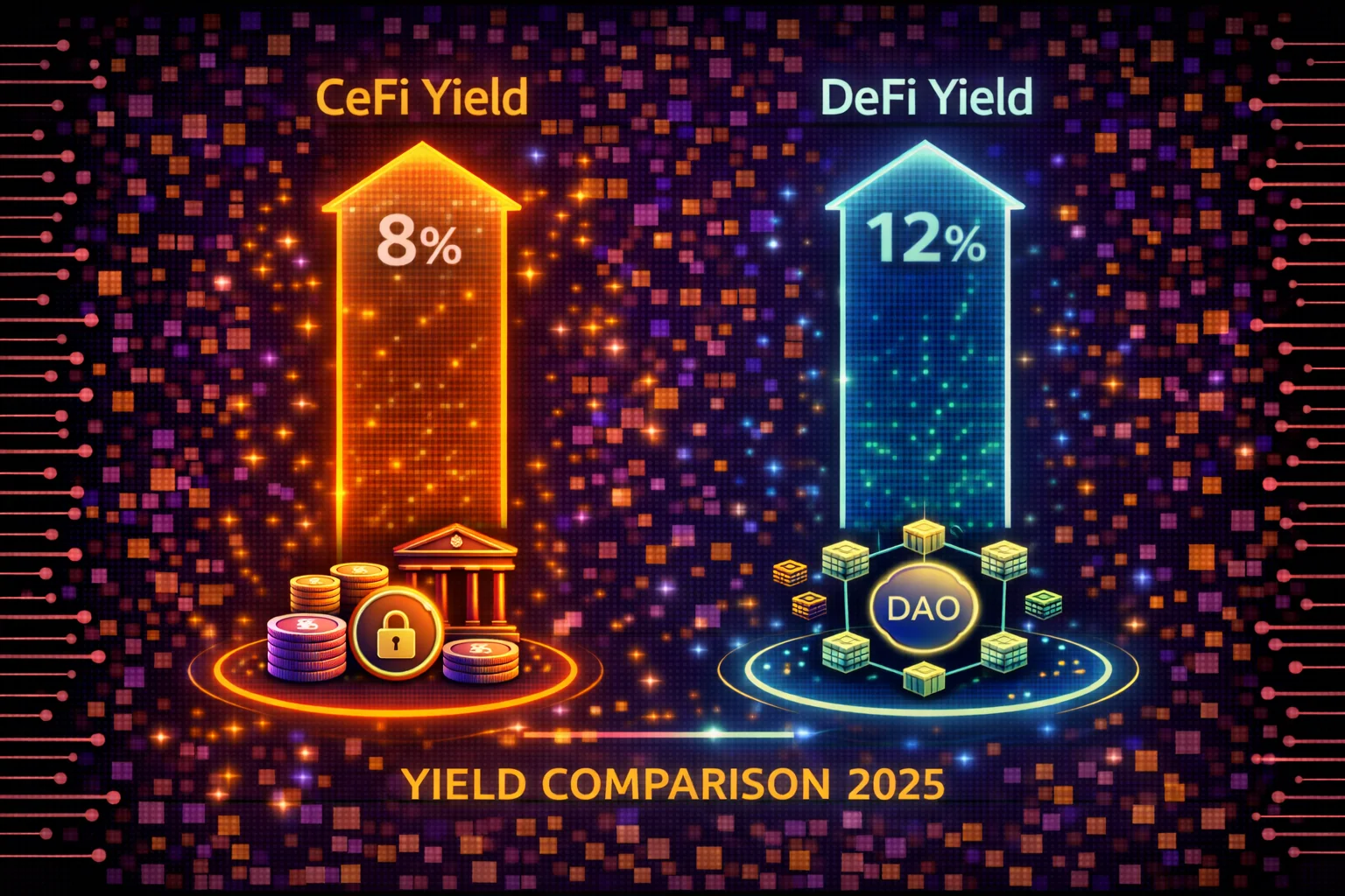 Comprehensive yield comparison chart showing CeFi vs DeFi returns across different risk levels