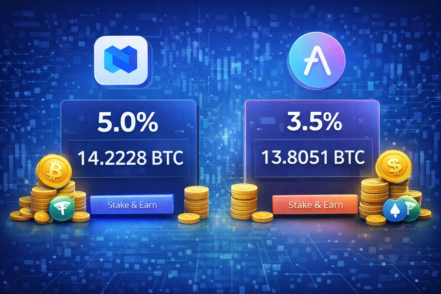 Interest rate comparison chart showing Nexo tiered rates vs Aave dynamic rates over time