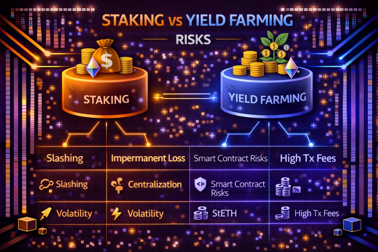 Staking vs yield farming risks: security levels, returns, and complexity comparison