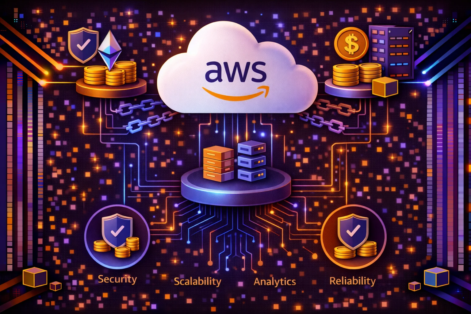 Amazon Web Services cloud platform showing blockchain services, infrastructure, and crypto-focused solutions