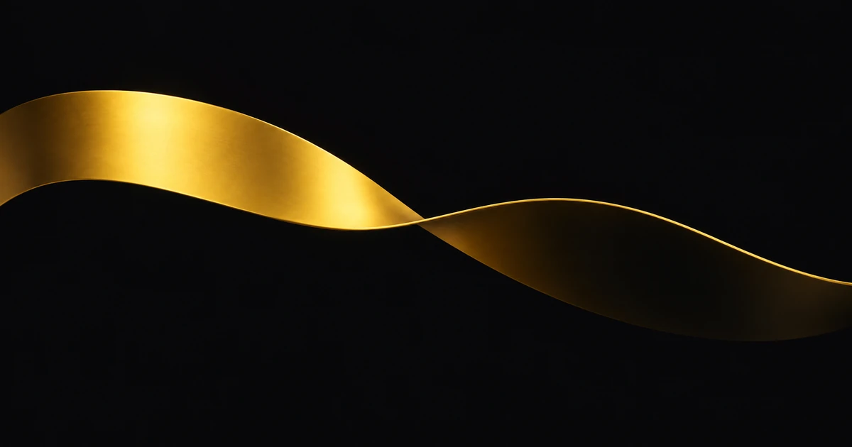 A broad gold band with a single half-twist, one face lit and the other turning into darkness