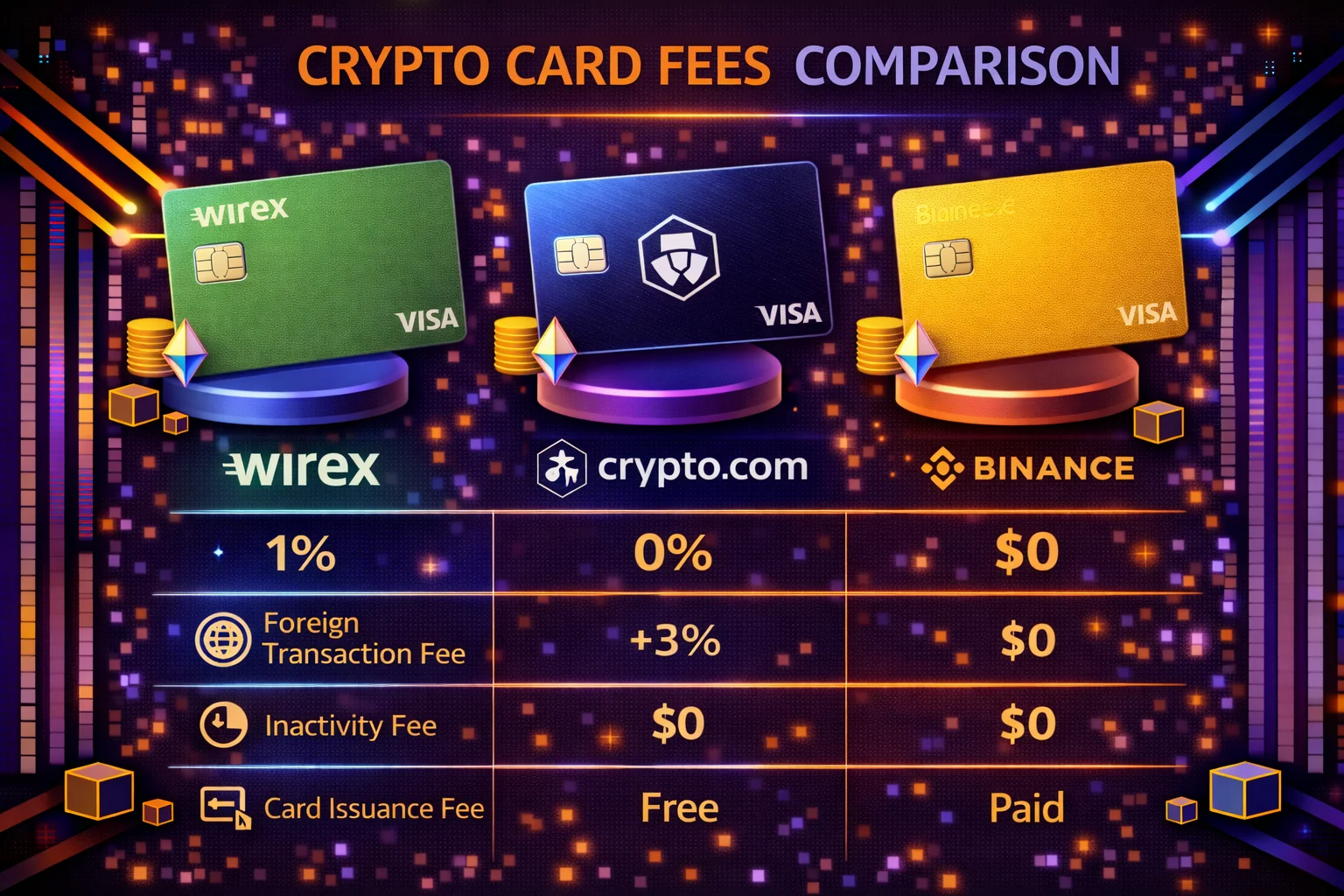 Detailed fee comparison chart between the Wirex and the Crypto.com crypto platforms