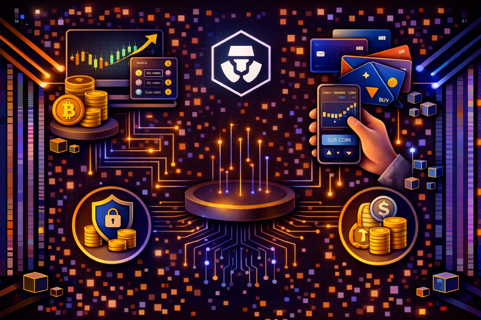 Crypto.com platform interface showing exchange, app, and card features