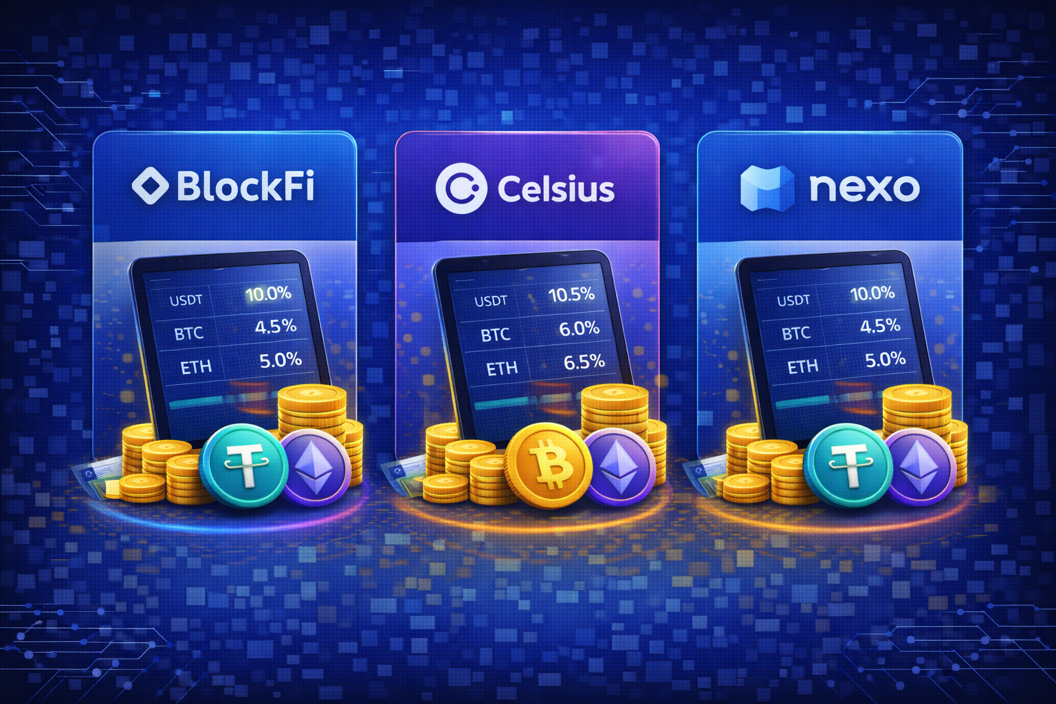 Comprehensive comparison of cryptocurrency lending platforms showing features, rates, and security measures