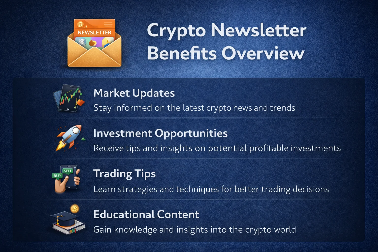  Benefits of cryptocurrency newsletters for investors including research, analysis, and market insights