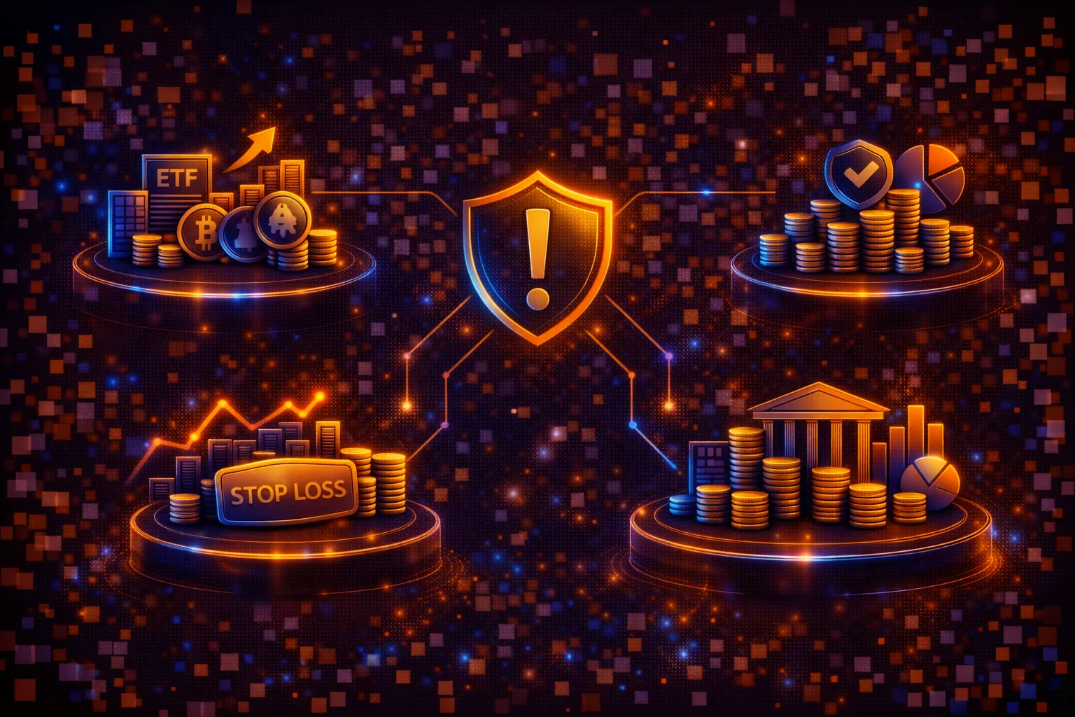 Comprehensive cryptocurrency risk management strategies showing portfolio protection and security measures