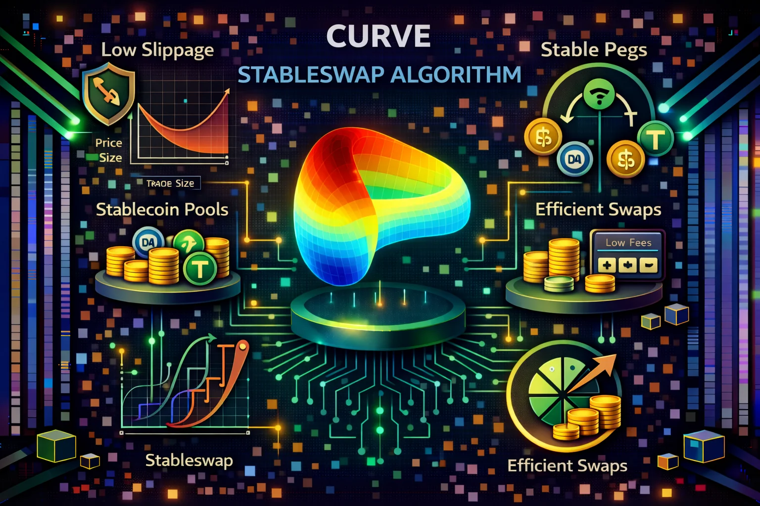Curve StableSwap algorithm visualisation showing low slippage trading