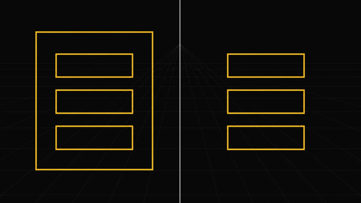 Two matching stacks of three gold rectangles flank a white divider; only the left stack has an outer boundary