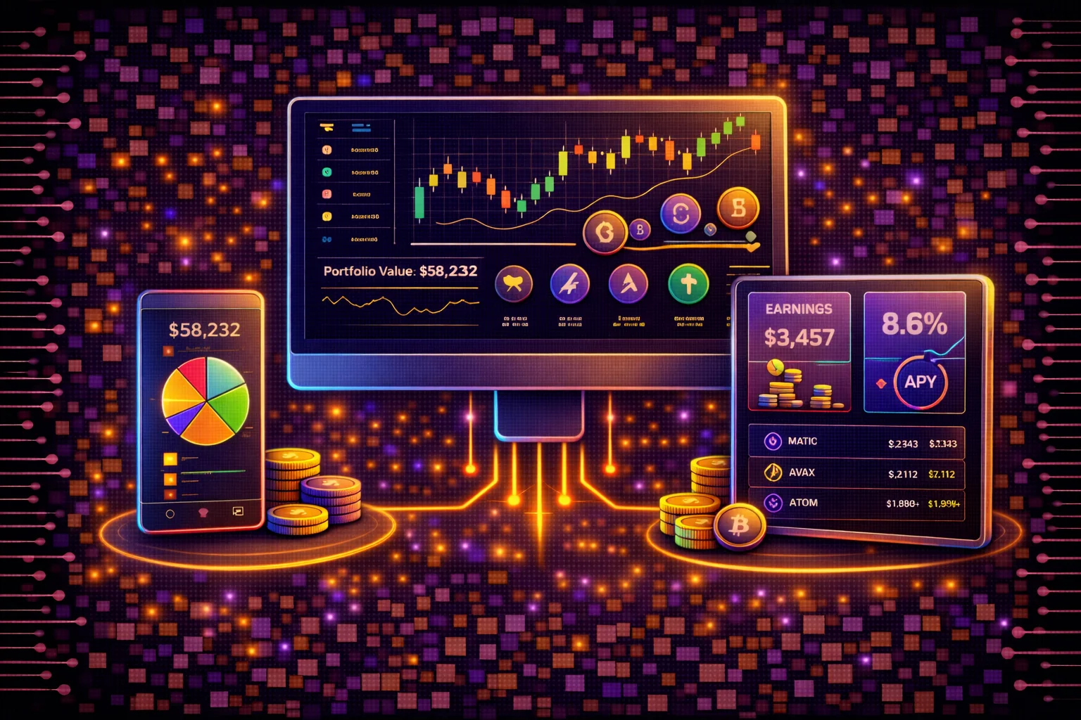 DeFi portfolio tracking dashboard showing multi-chain positions, yield tracking, and analytics tools