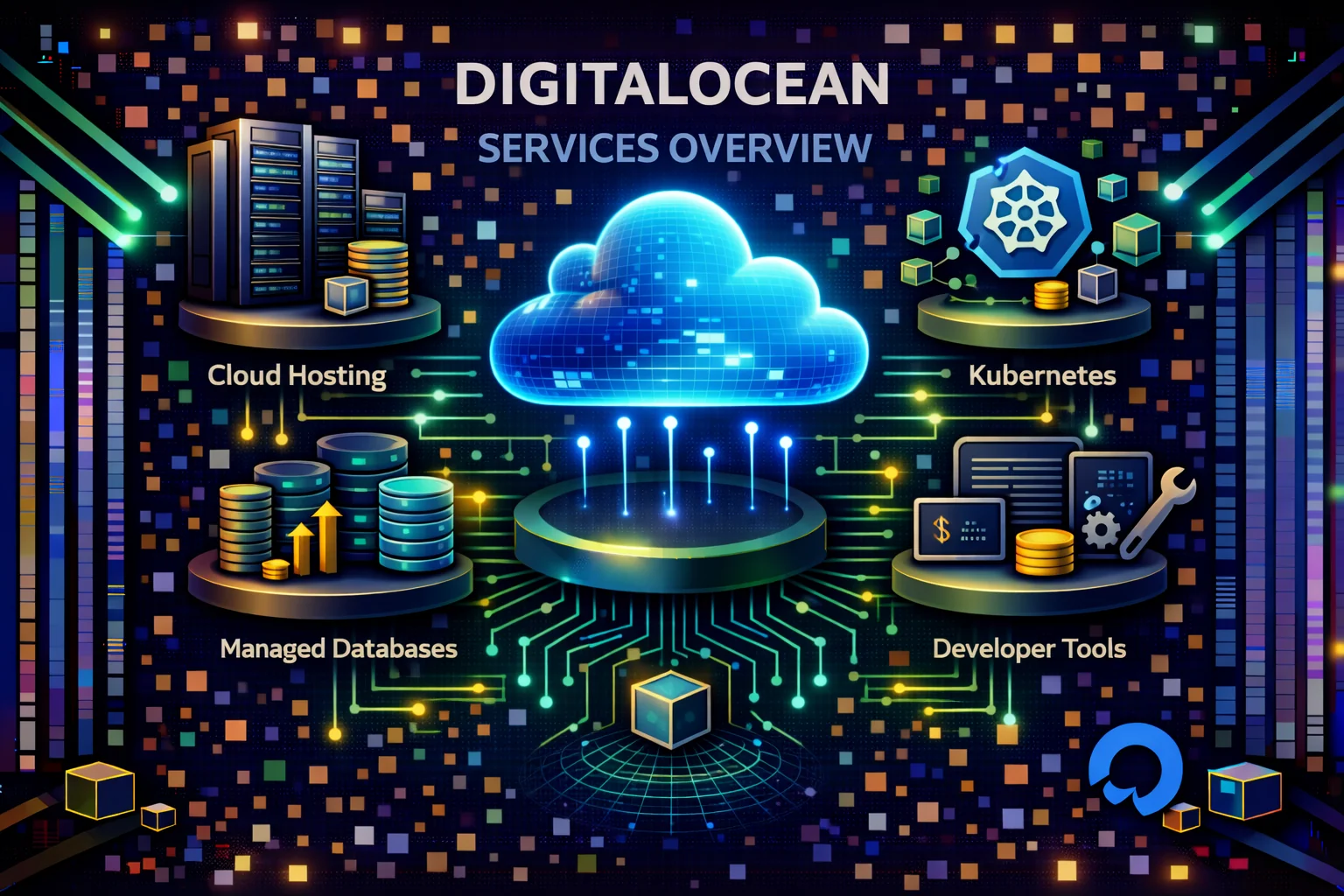 DigitalOcean services including Droplets, Kubernetes, and managed databases