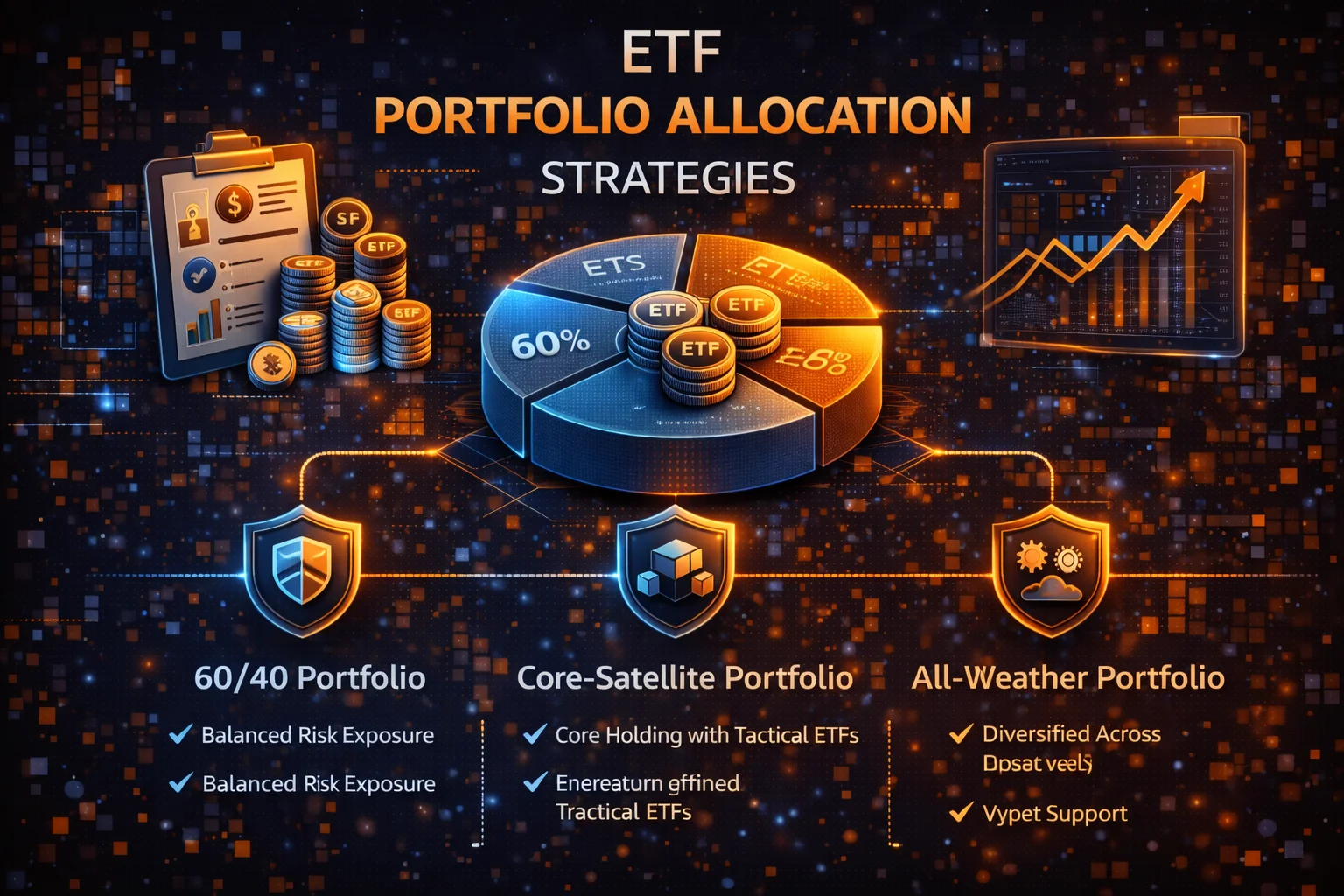 ETF portfolio allocation strategies showing core-satellite approach and risk management