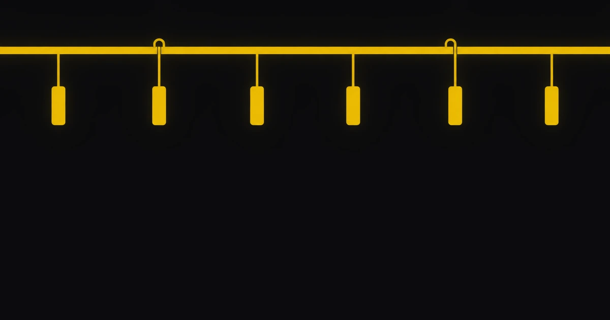 Six forms hang from one gold beam; four on unbroken members, two on small hooks resting over the edge