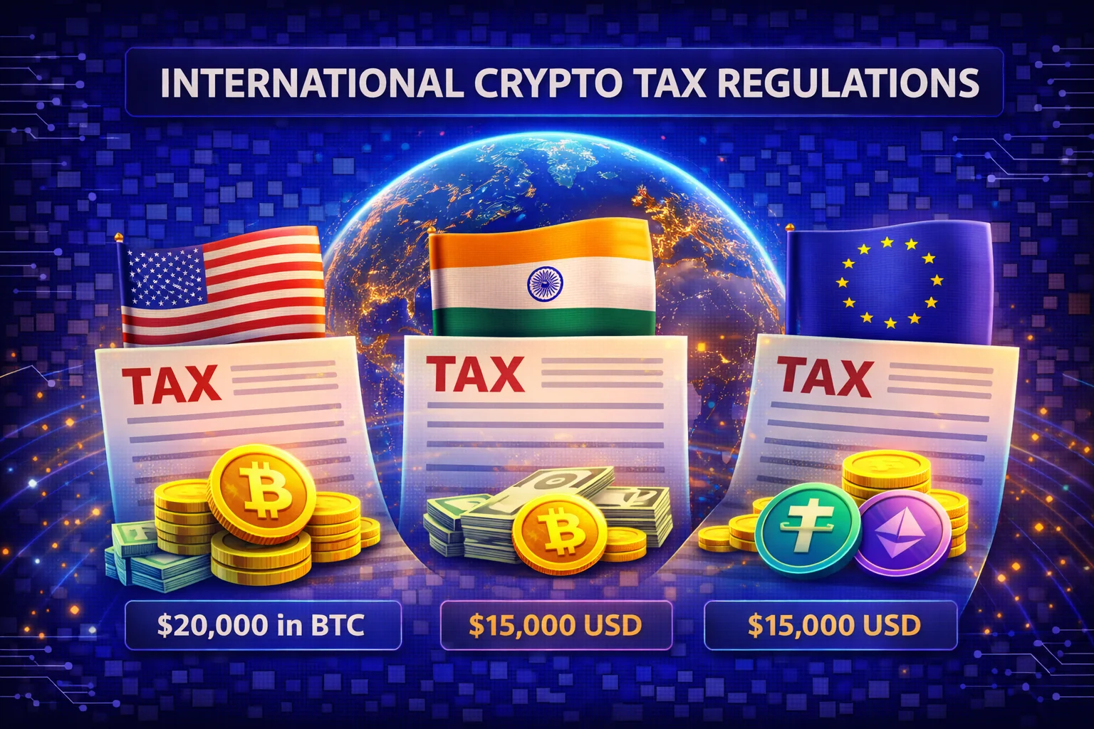 International cryptocurrency tax regulations comparison showing different countries' approaches