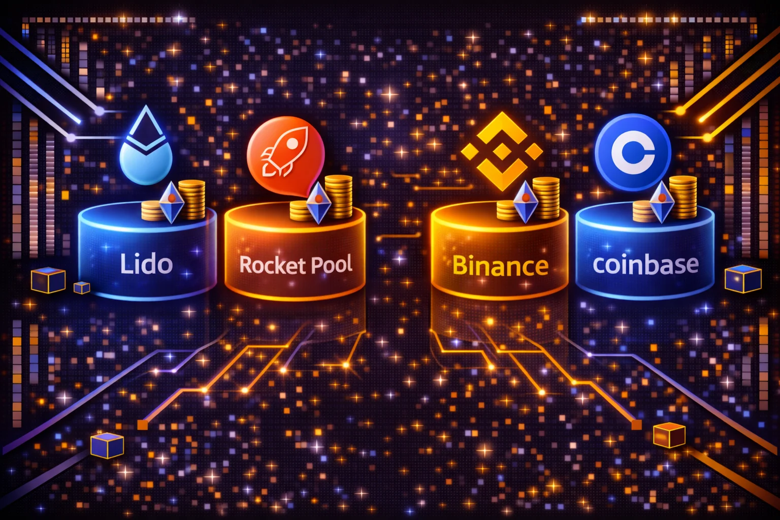 Liquid staking protocols comparison showing Lido, Rocket Pool, and other LST platforms