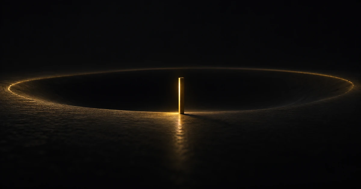A bright thin gold sliver on a dark plane, a much wider shallow basin around it lit only at its rim