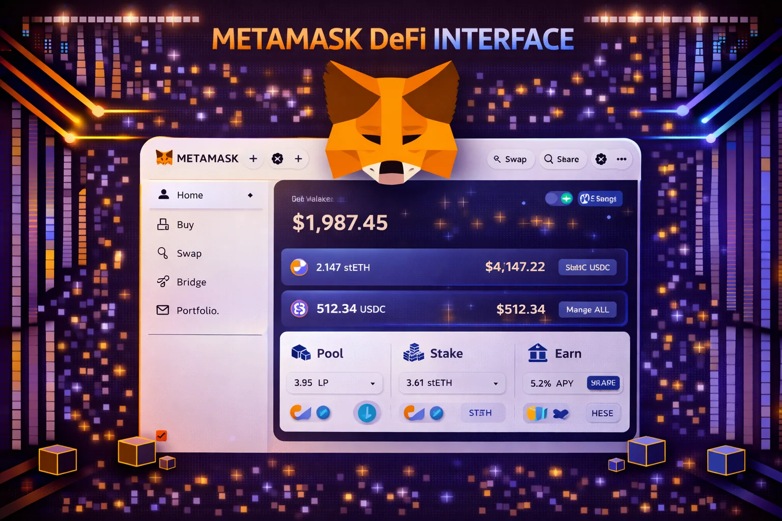  MetaMask wallet interface showing DeFi protocol connections and transaction management