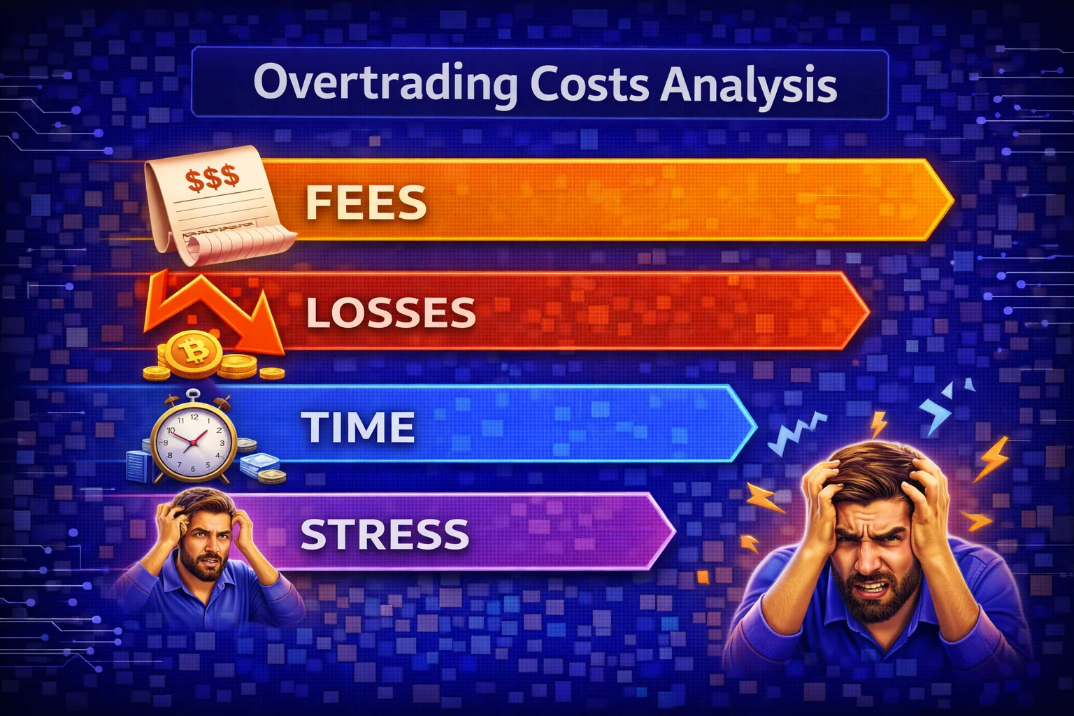 Overtrading costs analysis showing trading fees, tax implications, and performance comparison with buy-and-hold strategy
