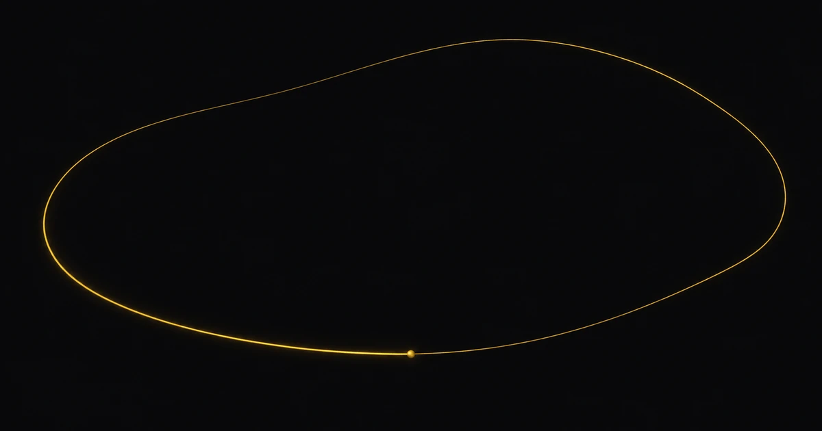 A thin gold path looping back to its own starting point, the returning bead smaller and dimmer