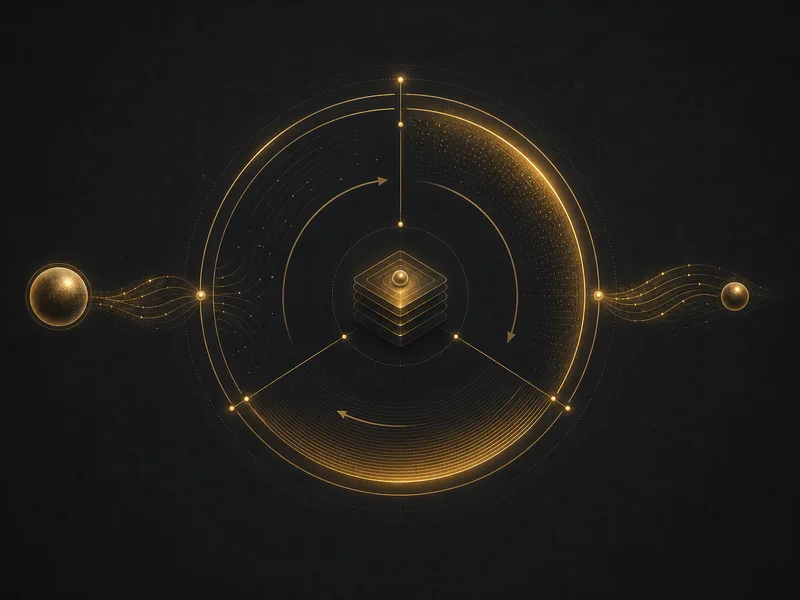 A circular gold epoch timeline with warm-up and cooldown segments and a delegation arrow, on black