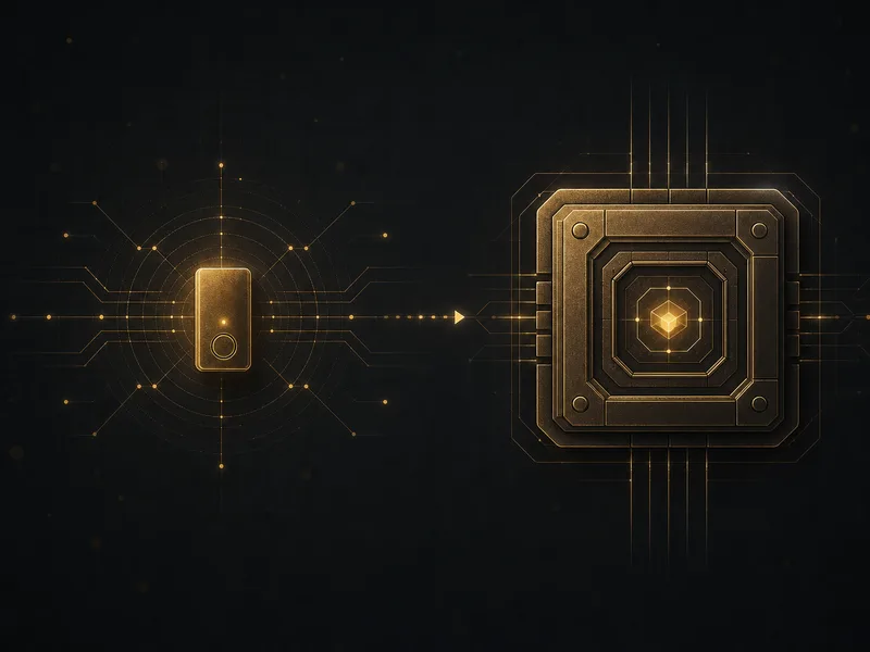 A small everyday gold hot wallet kept separate from a larger gold cold-storage vault, on black