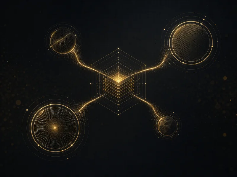 Gold liquid-staking token nodes of different sizes arranged around a central staked-SOL core, on black