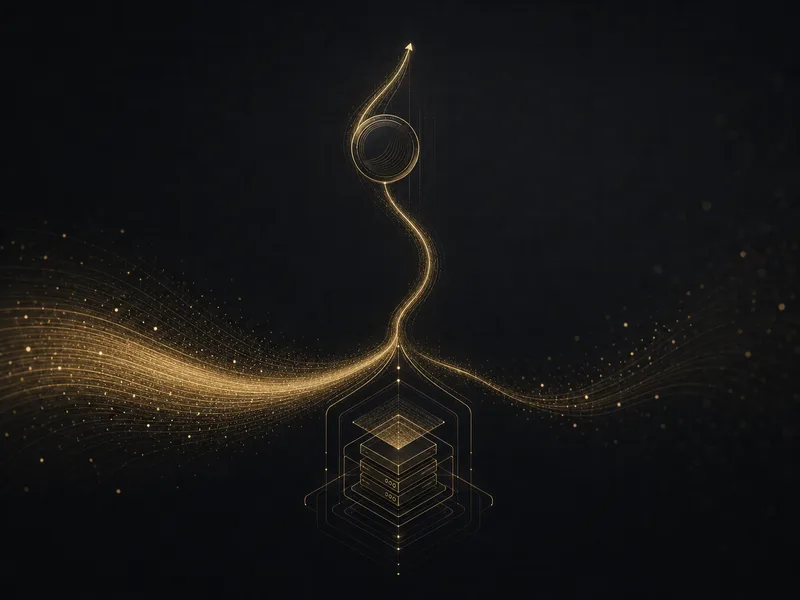 A gold receipt token rising in value along a curve fed by staking rewards plus a smaller MEV-tip stream, on black