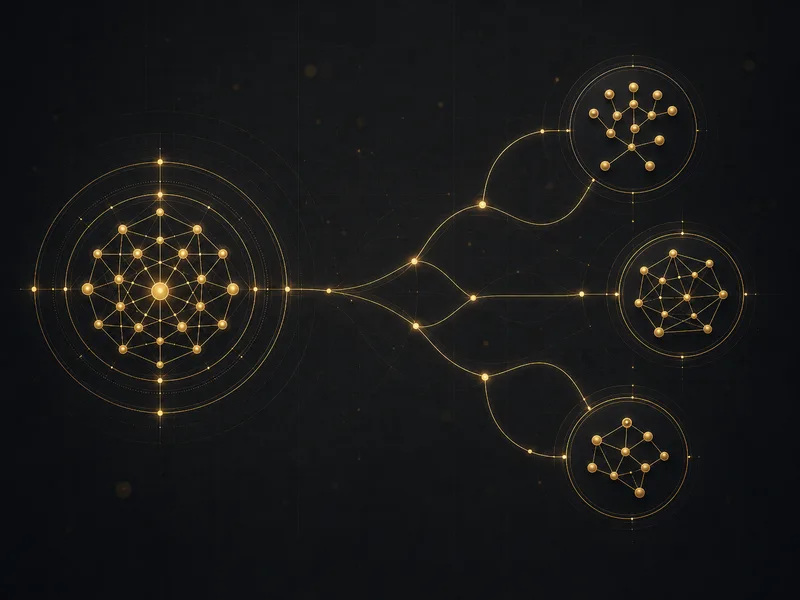 One dominant gold client cluster narrowing as a second and third client cluster emerge, on black