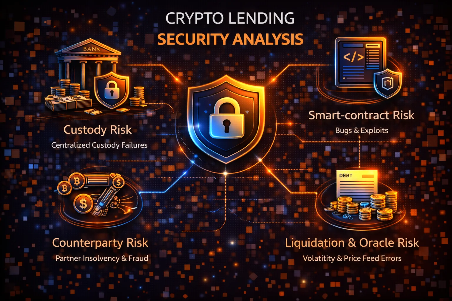 Cryptocurrency lending security analysis infographic showing platform types and risk factors