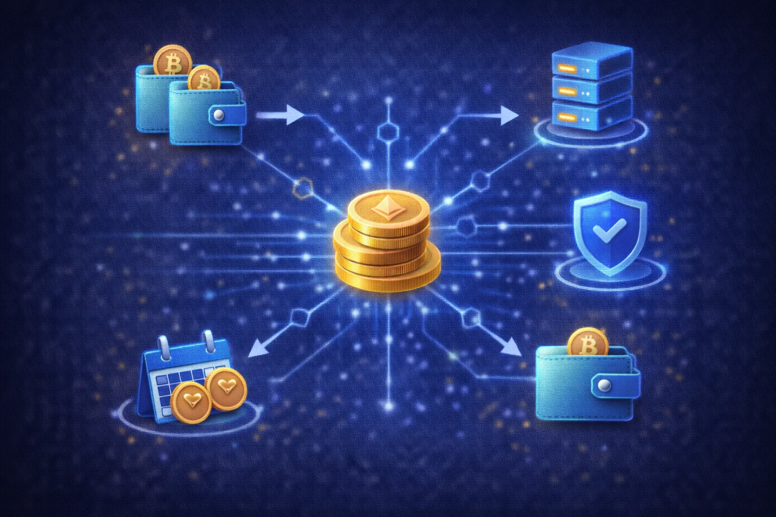 Cryptocurrency staking process infographic showing how staking works and rewards distribution