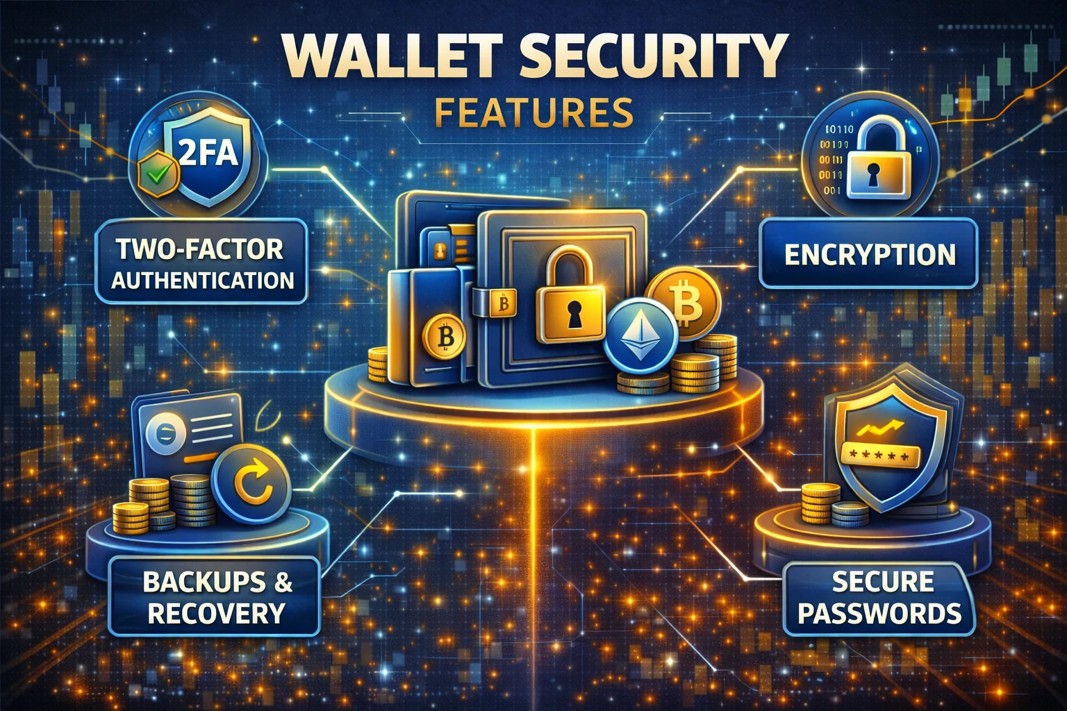 Crypto wallet security features infographic showing protection levels